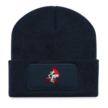 Silhouette de cycliste VTT vieilli - Beanie recyclé à patch - bleu marine - Devant