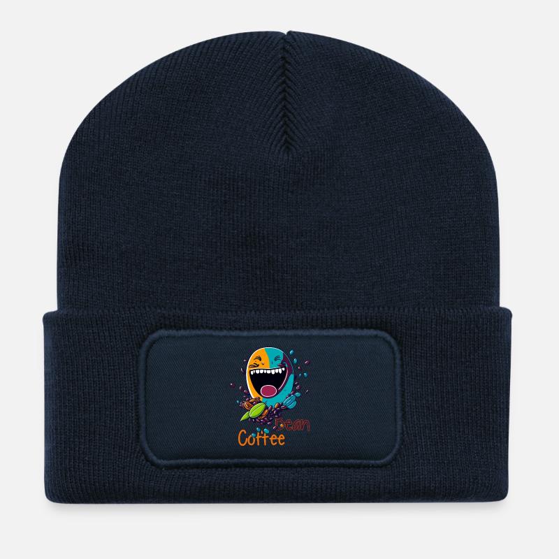 Laughing coffee bean - Recycled Patch Beanie - french navy