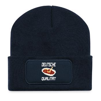 Deutsche Qualität lustiges Currywurst-Design. - Recycelte Patch Beanie - French Navy - Vorne