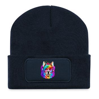 Chien - Beanie recyclé à patch - bleu marine - Devant