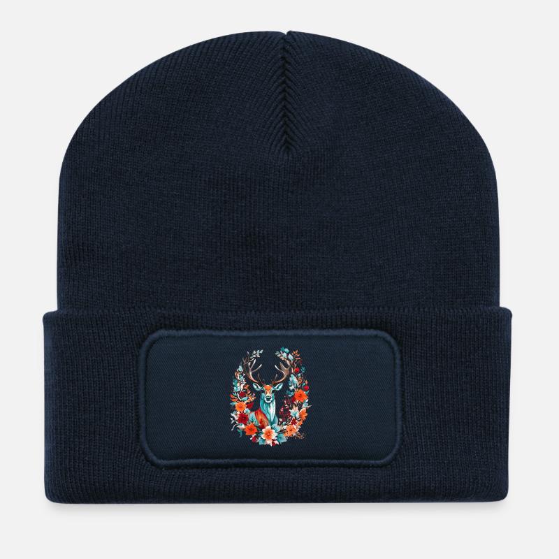Hirsch mit Blumen - Recycelte Patch Beanie - French Navy