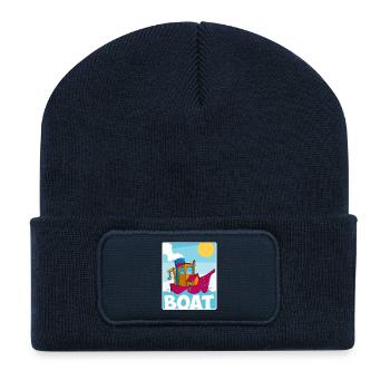 Buntes Bild eines lustigen Schleppers - Recycelte Patch Beanie - French Navy - Vorne