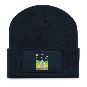 Défilé d’animaux fantaisiste dans des pastels vibrants - Beanie recyclé à patch - bleu marine - Devant
