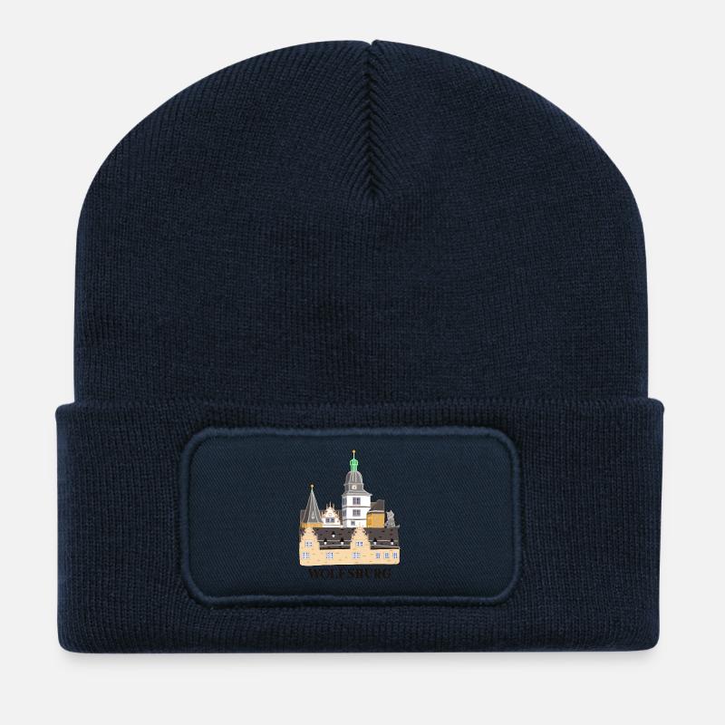Wolfsburg, Schloss, Deutschland, Handzeichnung - Recycelte Patch Beanie - French Navy