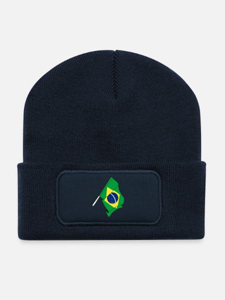 Flagge von Brasilien - Recycelte Patch Beanie - French Navy