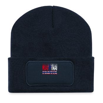 Muay Thai Fighter Design-Cooles Thaiboxer Geschenk - Recycelte Patch Beanie - French Navy - Vorne