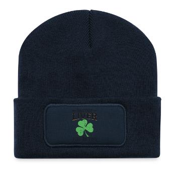 Trinkspruch Bier Irland Kleeblatt St. Patricks Day - Recycelte Patch Beanie - French Navy - Vorne