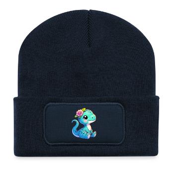 Dinosaure - Beanie recyclé à patch - bleu marine - Devant
