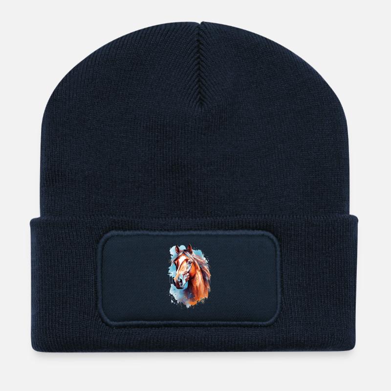 Aqaurell Pferd Design - Recycelte Patch Beanie - French Navy
