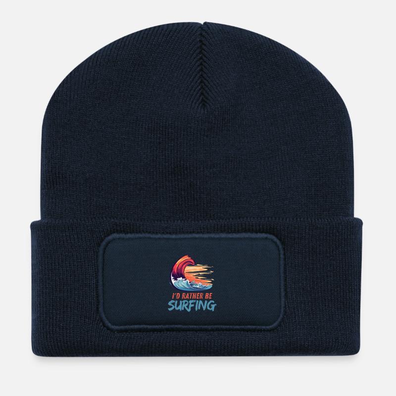 I'd Rather Be Surfing Wave Artwork - Recycled Patch Beanie - french navy