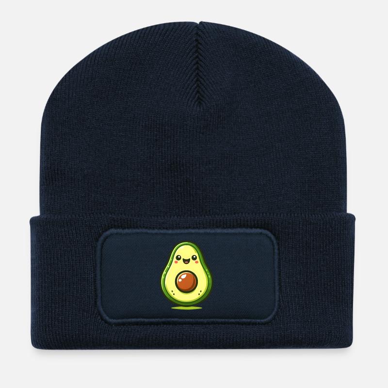 Süßes glückliches Avocado Kawaii Fruchtliebhaber Geschenk - Recycelte Patch Beanie - French Navy