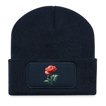 Poppy Motif: A bright red poppy - Recycled Patch Beanie - french navy - Front