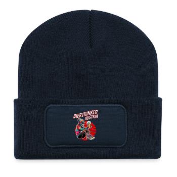 Buveur de bière Autriche - Squelette avec de la bière Autriche - Beanie recyclé à patch - bleu marine - Devant