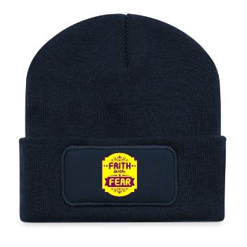 Religion Motivational Text Faith Over Fear T-Shirt - Recycled Patch Beanie - french navy - Front