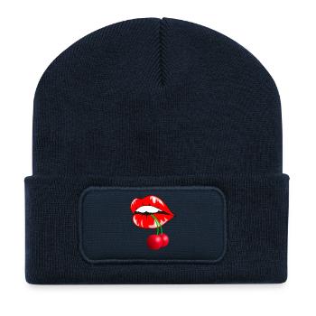 Playful cherries with lip motif - Recycled Patch Beanie - french navy - Front