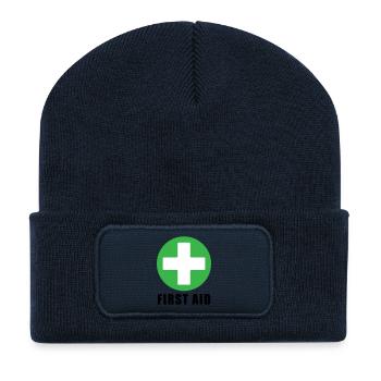 First Aid Medical Cross Sicherheitssymbol Vektor-Symbol - Recycelte Patch Beanie - French Navy - Vorne