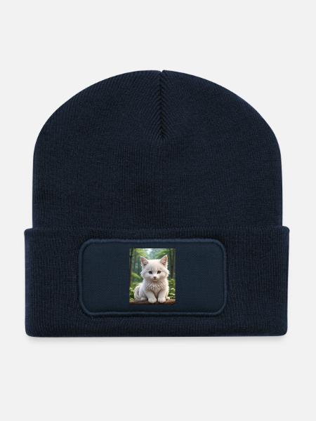 Chat mignon - Beanie recyclé à patch - bleu marine