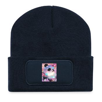 Photo de panda - Beanie recyclé à patch - bleu marine - Devant