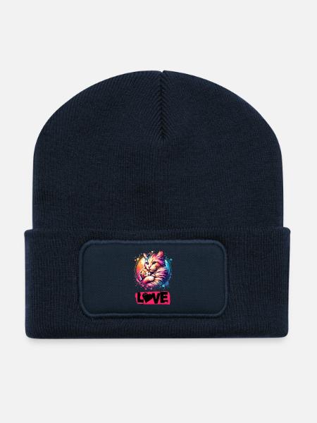Beautiful cat with a kitten - cats are love. - Recycled Patch Beanie - french navy