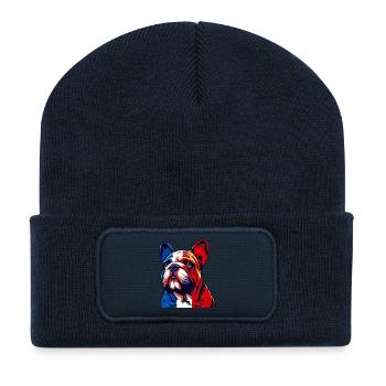 Bouledogue français Chien - Beanie recyclé à patch - bleu marine - Devant
