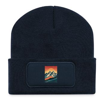 Retro Berge mit Sonnenuntergang - Recycelte Patch Beanie - French Navy - Vorne