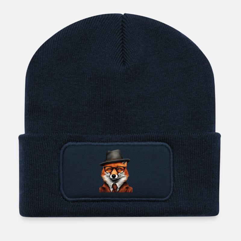 Sherlock Fox in klassischer Kleidung - Recycelte Patch Beanie - French Navy