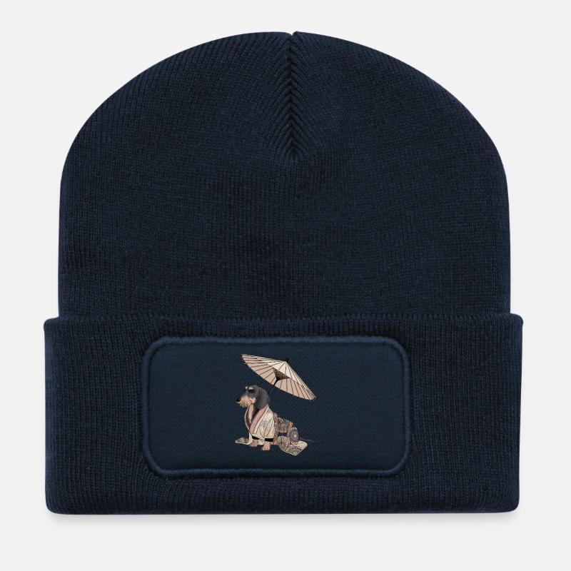 Rauhaardackel Dackel Japanischer Stile. Dackel - Recycelte Patch Beanie - French Navy