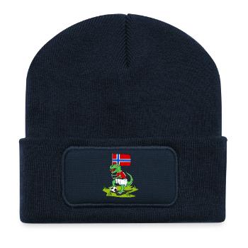 Norwegen Flagge Dinosaurier Rex Fußball  - Recycelte Patch Beanie - French Navy - Vorne