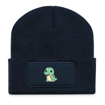 Cute Dino with a Grin - Green - Recycled Patch Beanie - french navy - Front