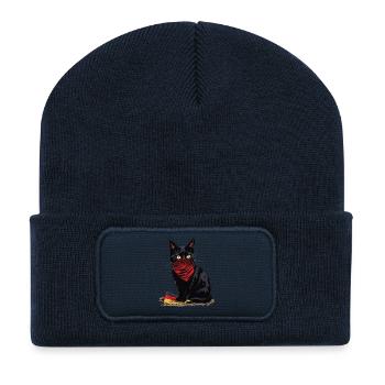 Black Cat Antifa - Schwarze Katze - Recycelte Patch Beanie - French Navy - Vorne