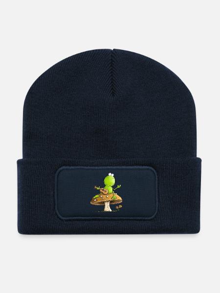 Frosch Mit Aktustik Gitarre Cottagecore Pilz - Recycelte Patch Beanie - French Navy