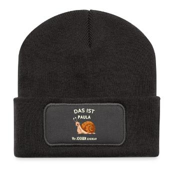 Gemeinsam joggen Lustige Sprüche Humor - Recycelte Patch Beanie - Dunkelgrau - Vorne