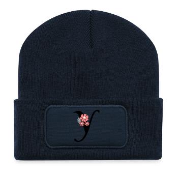 Letter and Minimalist Flowers - Recycled Patch Beanie - french navy - Front