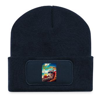 Just Relax Cat - Recycled Patch Beanie - french navy - Front