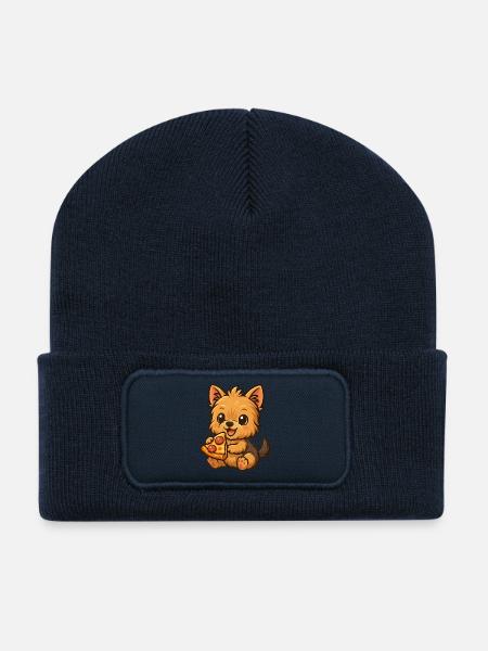 Süßer Yorkshire Terrier Pizza Cartoon - Recycelte Patch Beanie - French Navy