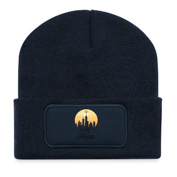 Lumière d’espoir - Beanie recyclé à patch - bleu marine - Devant