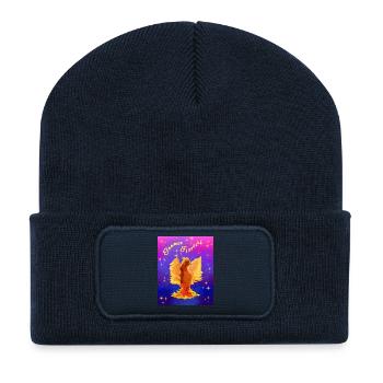 Ein orangefarbener kosmischer Cyber-Vogel - Recycelte Patch Beanie - French Navy - Vorne