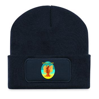Leuchtend Orange Cyber Bird: Vogel der Glücklichen - Recycelte Patch Beanie - French Navy - Vorne