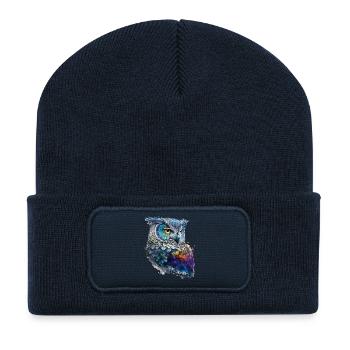 Hibou aquarelle - Beanie recyclé à patch - bleu marine - Devant