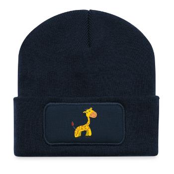 Charming Giraffe Caricature on Plush - Recycled Patch Beanie - french navy - Front