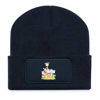 Cute African Animals – 🦁 🐵 🐊 in Watercolor - Recycled Patch Beanie - french navy - Front