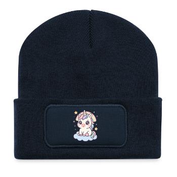 Licorne Kawaii sur Nuage Avec Étoiles Arc-en-Ciel - Beanie recyclé à patch - bleu marine - Devant