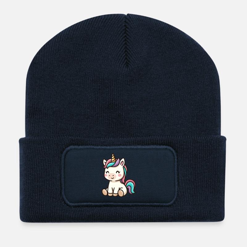 Pastel Unicorn Snuggle Dream - Recycled Patch Beanie - french navy