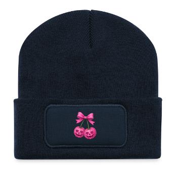 Pink Cherry Pumpkins, Halloween Pumpkin Cherries - Recycled Patch Beanie - french navy - Front