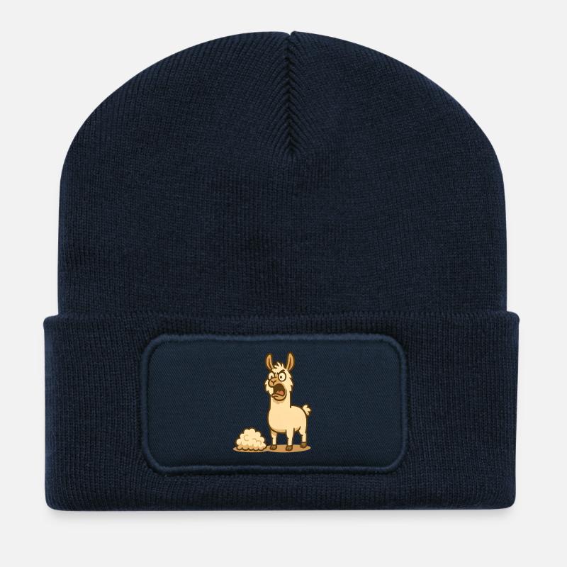 Humorous llama illustration - Recycled Patch Beanie - french navy