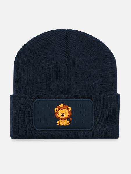 Niedlicher Löwenkönig mit Krone - Recycled Patch Beanie - french navy