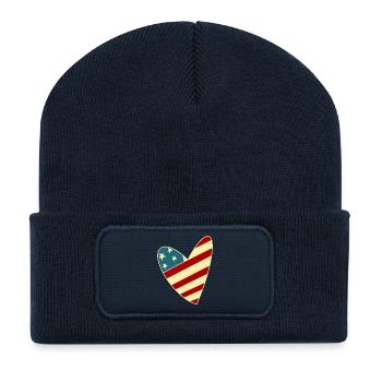 Cœur patriotique Américain à Rayures et Étoiles - Beanie recyclé à patch - bleu marine - Devant