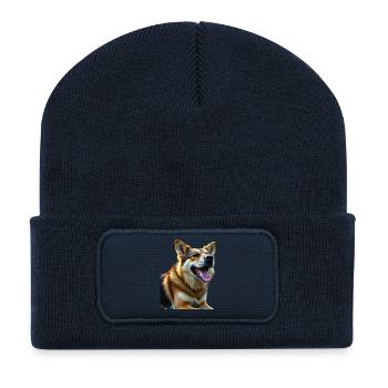 Lively dog portrait illustration - Recycled Patch Beanie - french navy - Front