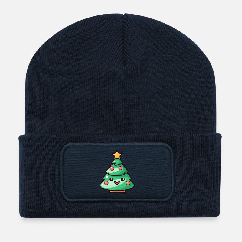 Kawaii Weihnachtsbaum Cartoon Design - Recycelte Patch Beanie - French Navy