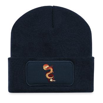 Traditioneller asiatischer Drache mit Sonnenuntergang - Recycelte Patch Beanie - French Navy - Vorne